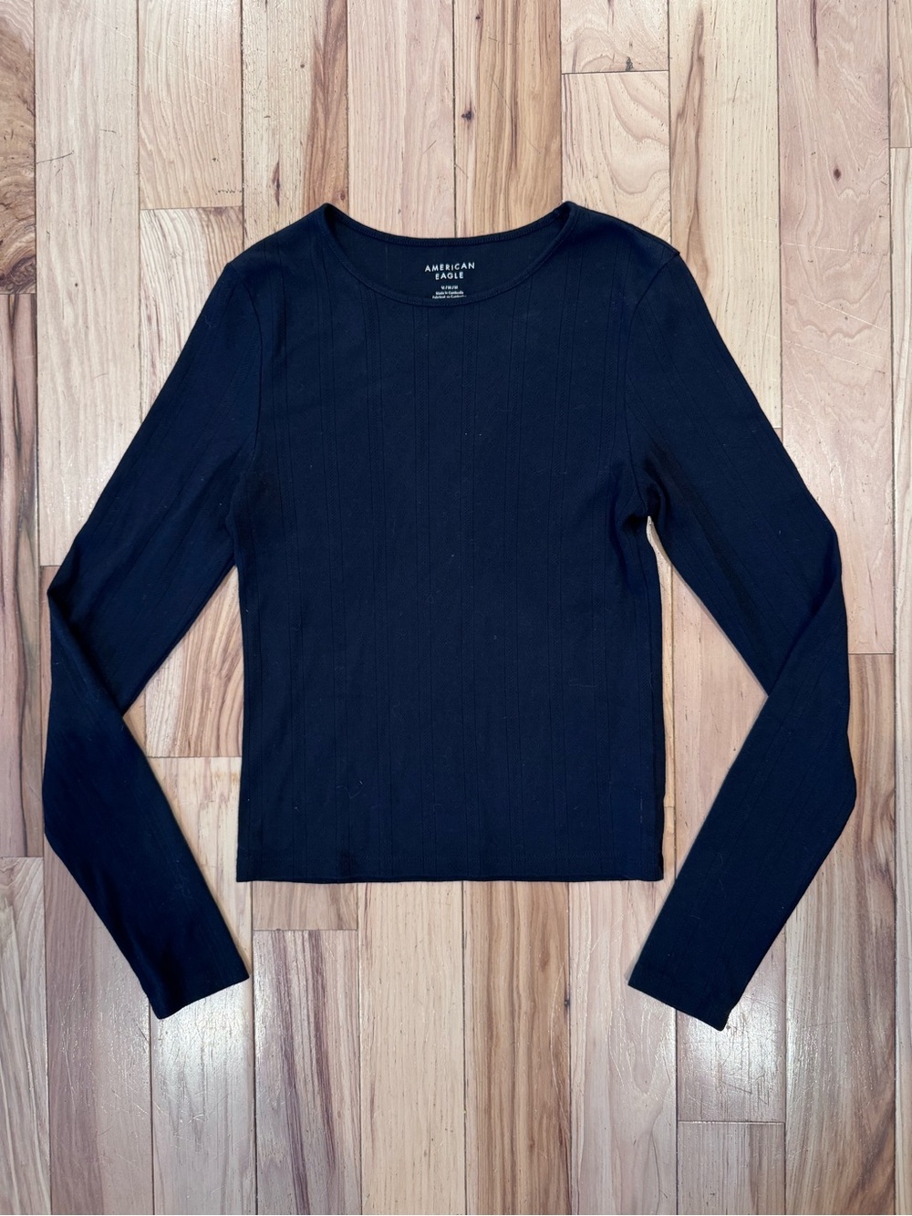 American Eagle Outfitters Black Ribbed Crewneck Long Sleeve Top